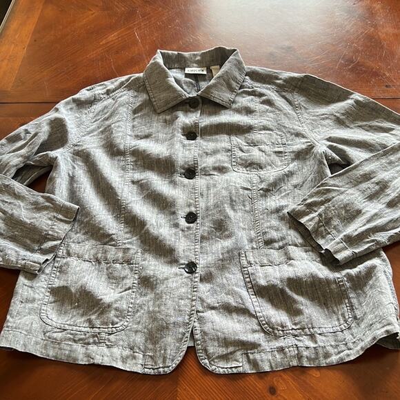 Chico’s 2 Design Grayish Blue Linen Jacket Top Woman Size 12 Button Front - Picture 4 of 8